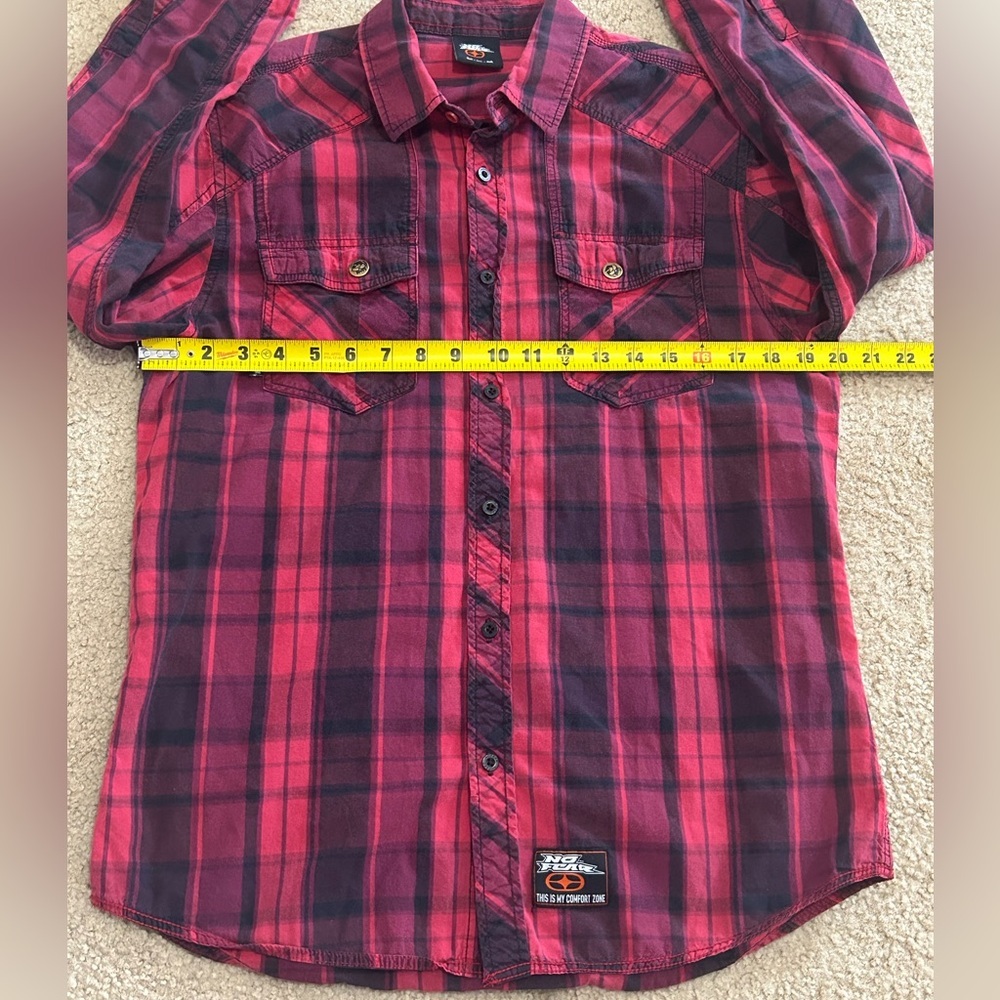 Y2K No Fear Men’s Medium Long Sleeve Button Down Plaid Shirt - Picture 9 of 12